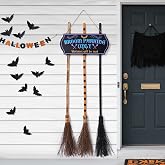 JOYIN Halloween Broom Parking Sign with 3pcs Wooden Witches Brooms, Halloween Decorations Outdoor, Wooden Warning Sign for Front Porch Wall Decor Home Office Indoor