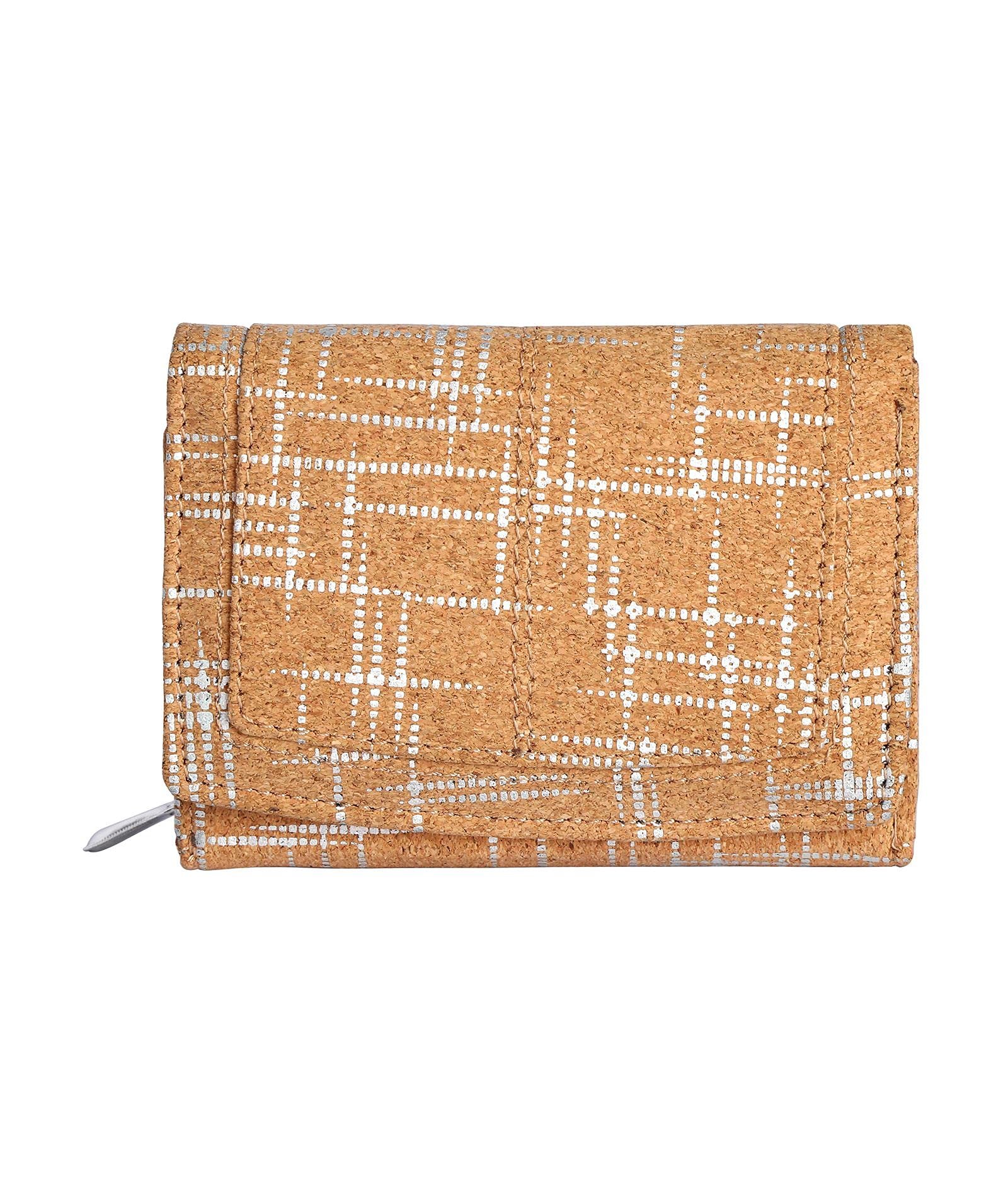 Hudson & James Ladies Designer Cork Vegan RFID Blocking Shield Compact Card Holder Wallet Purse Multi Card Women Clutch Wallet with Zip Pocket (Cork with Silver Accents)