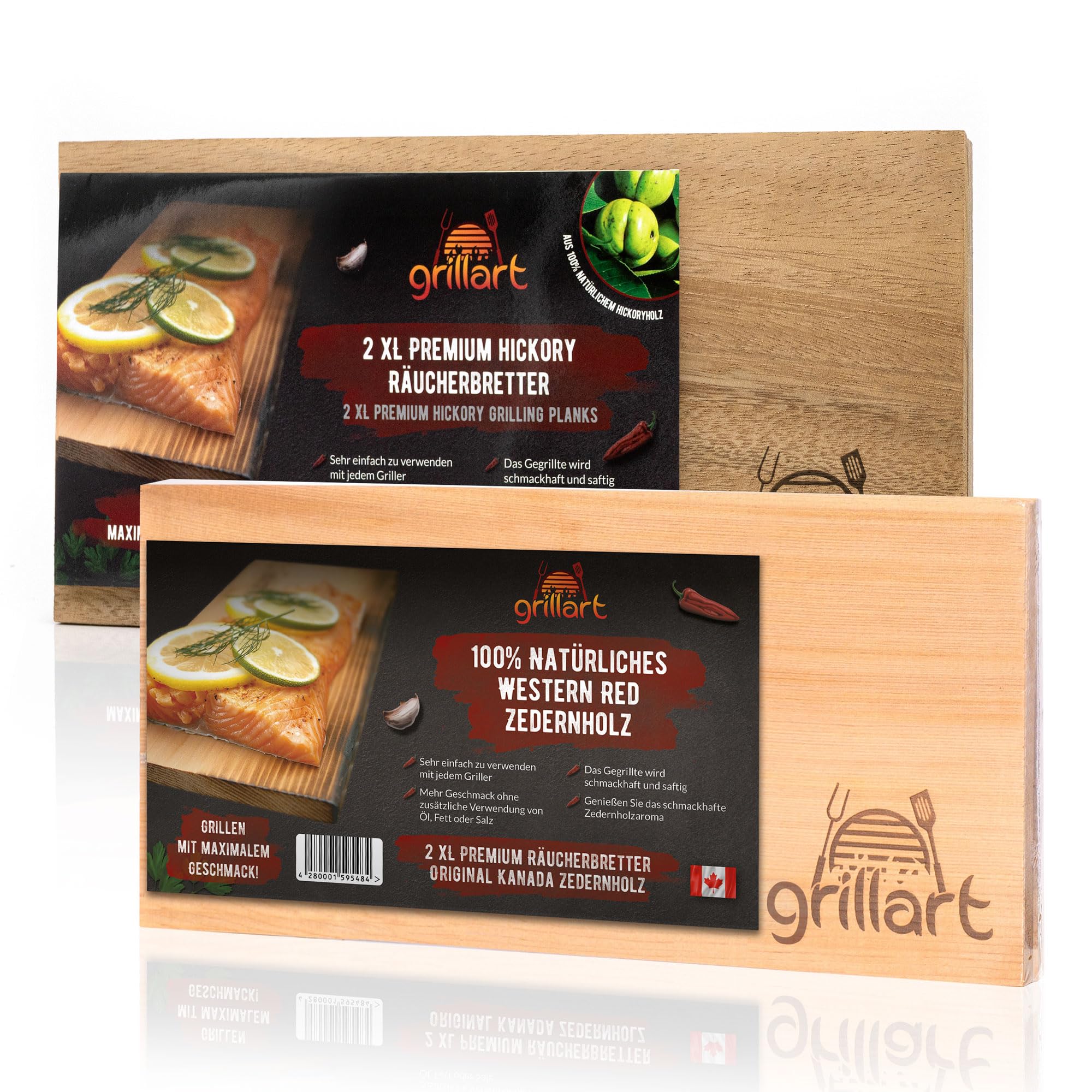 grillart Smoking Boards (Cedar Wood Set of 2 + Hickory Set of 2)