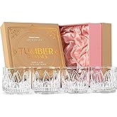 Vintage Art Deco Short Tumbler Cocktail Glasses | Set of 4 | 11 oz Crystal Lowball Glassware for Drinking Classic Bar Drinks