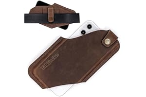 TobbinGear Leather Cell Phone Holster with Belt Clip, Universal Phone Holster for Men Belt Holder, Leather Case for iPhone, Samsung Galaxy Phones, Dark Brown, Large