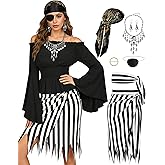Angelaicos Womens Pirate Costume With Accessories Set Pirate Head Scarf Pirate Eye Patch for Women Halloween Cosplay Outfits