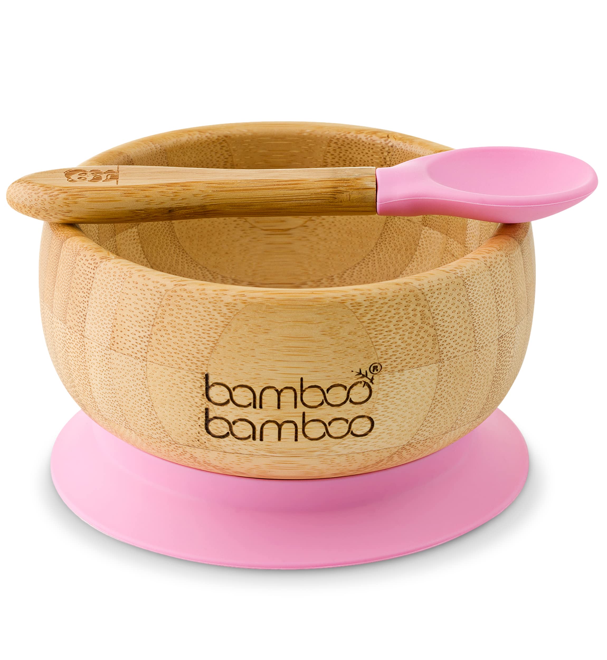 bamboo bamboo Baby Bowl and Spoon Set, Baby Bowls for Weaning, Baby Suction Bowl with Silicone Suction Ring, Toddler Bowls with Baby Spoon, Weaning Bowl for Babies from 6 Months (Pink)