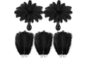 Crowye 100 Pcs Ostrich Feathers Bulk for Centerpieces Craft Ostrich Feathers for Vase Wedding Masquerade Party Home Costume Decorations (6-8 Inch,Black)