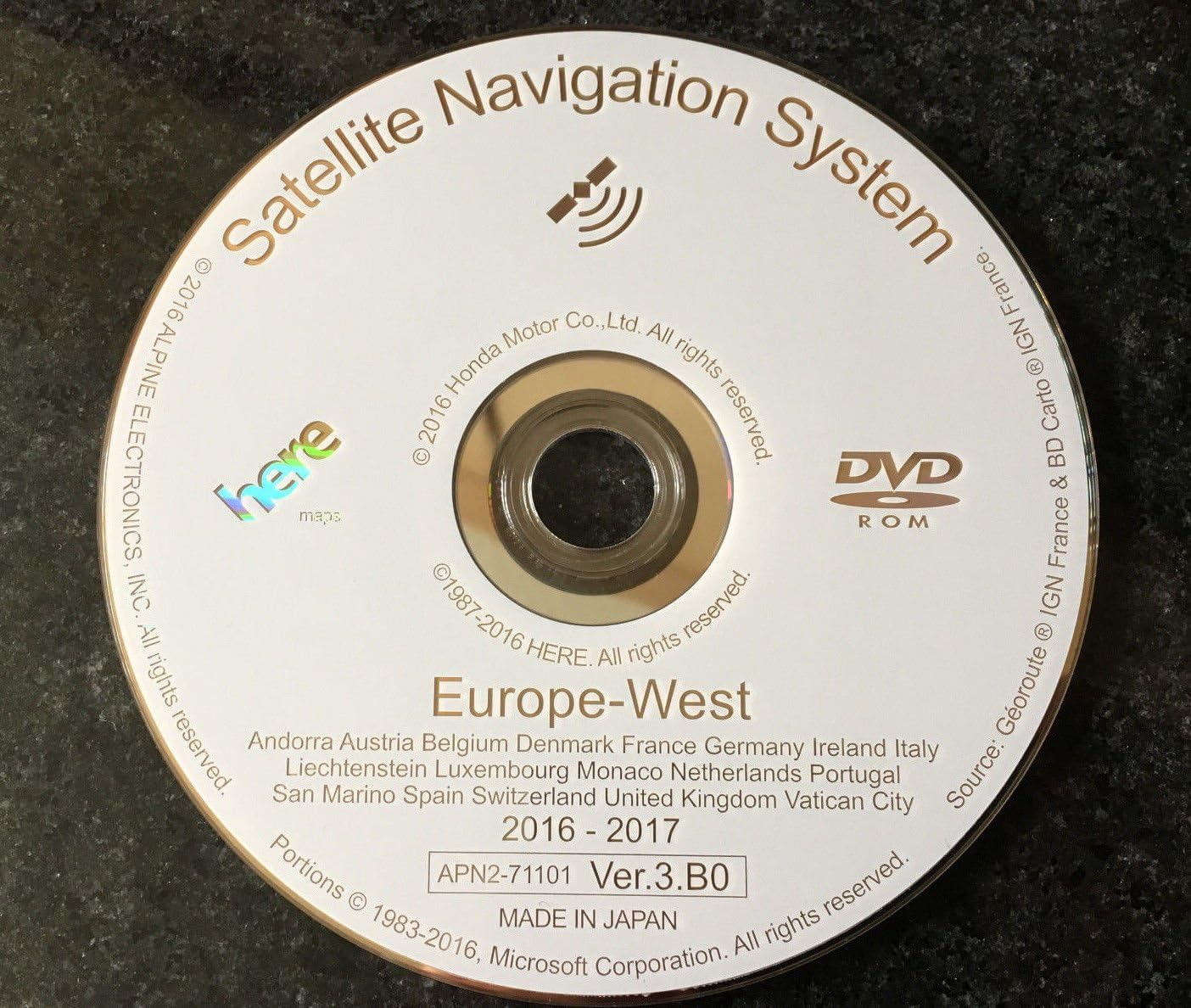 2017 Honda Sat Nav Map Update DVD Western Europe