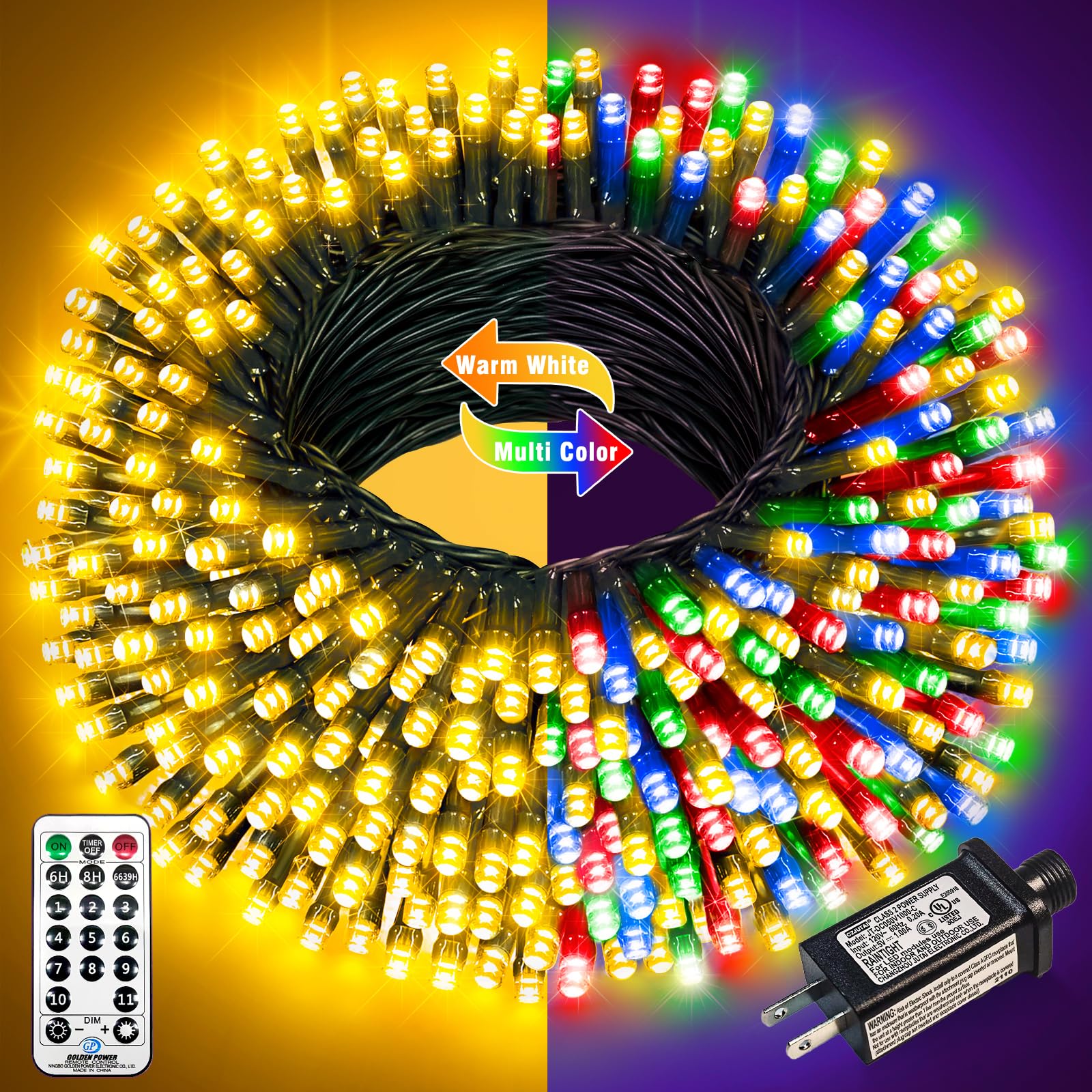 Photo 1 of 100FT 300 LED Color Changing Christmas Lights, Warm White & Multicolor Christmas Tree Lights with Remote, Waterproof Connectable String Light Outdoor Indoor for Party Garden Xmas Tree Decorations