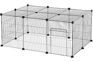 PawHut Pet Playpen Small Animal Cage, 16 Panels, Portable Metal Wire Fence with Door for Bunny, Guinea Pig, Chinchilla, Hedge