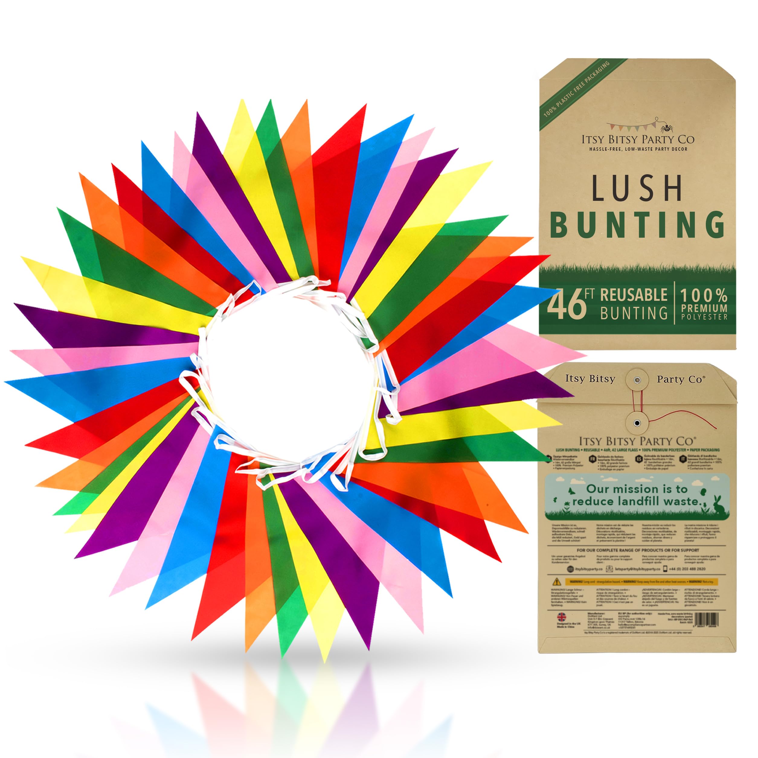 Premium Reusable Bunting Banner - Bunting Outdoor Waterproof - As Seen on TV - Polyester Fabric Bunting - Outdoor Party Decorations, Garden Bunting,Festival/Birthday Decoration (46ft,42 Large Flags)