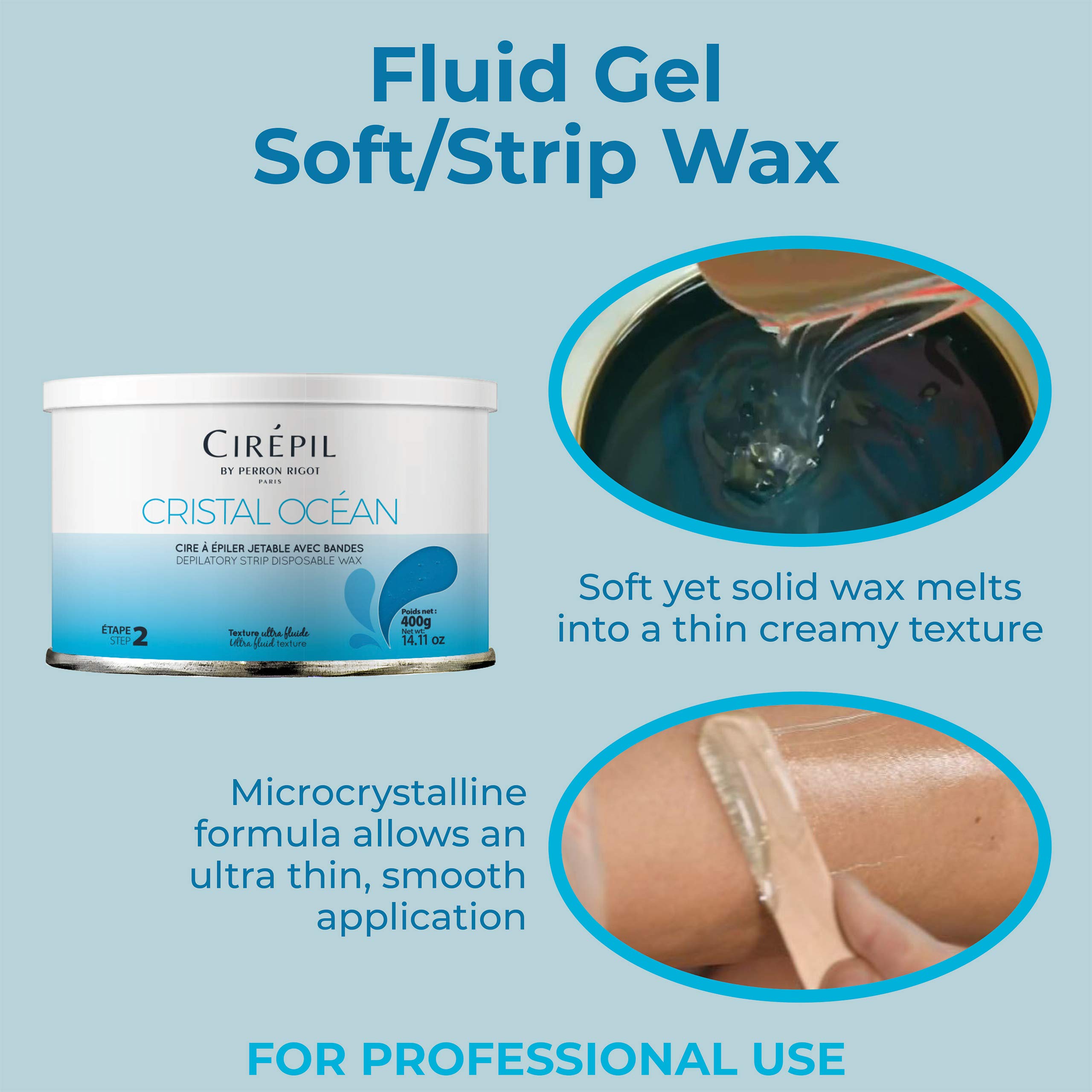 Cirepil Cristal Ocean - 400g / 14.11 oz Wax Tin - Unscented - Ultra-Fluid Gel Texture - Perfect for Large Body Areas & Sensitive Skins - Rosin & Beeswax Free - Strips Needed