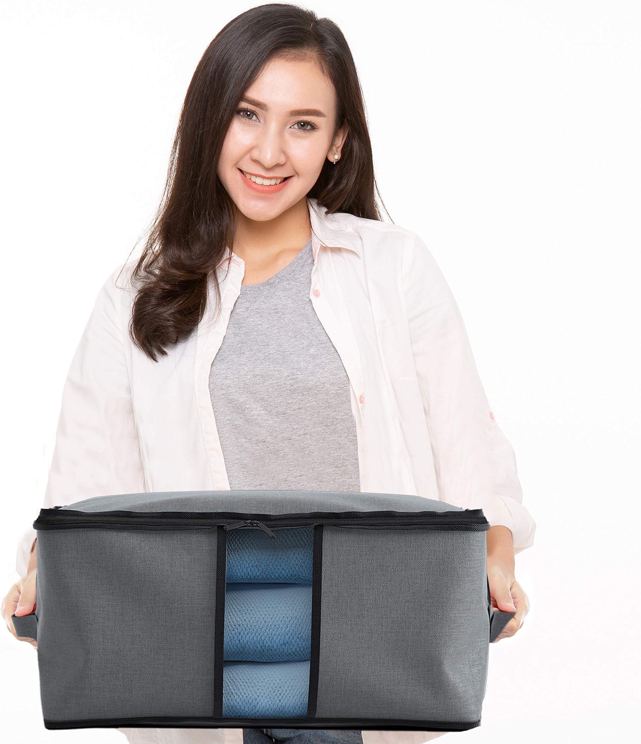 Unjumbly Storage Bag for Comforters and Blankets, Under Bed Storage to Safely Store and Protect Clothes, Bedding and Comforters, with a Strong Durable Zipper and Clear Windows, Underbed Storage, Gray