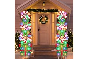 Roberly 2 Sets Christmas Candy Yard Stakes Decorations Outdoor with Lights, 49 Inch Large Xmas Yard Signs Candyland Peppermint Christmas Decorations for Yard Home Lawn Porch Patio Pathway Winter Party