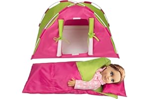 Dress Along Dolly Doll Camping Bed Tent w Sleeping Bag & Pillow - Premium Handmade Furniture Accessories for 18" Dolls - Large Sized -23"x 15"x14"