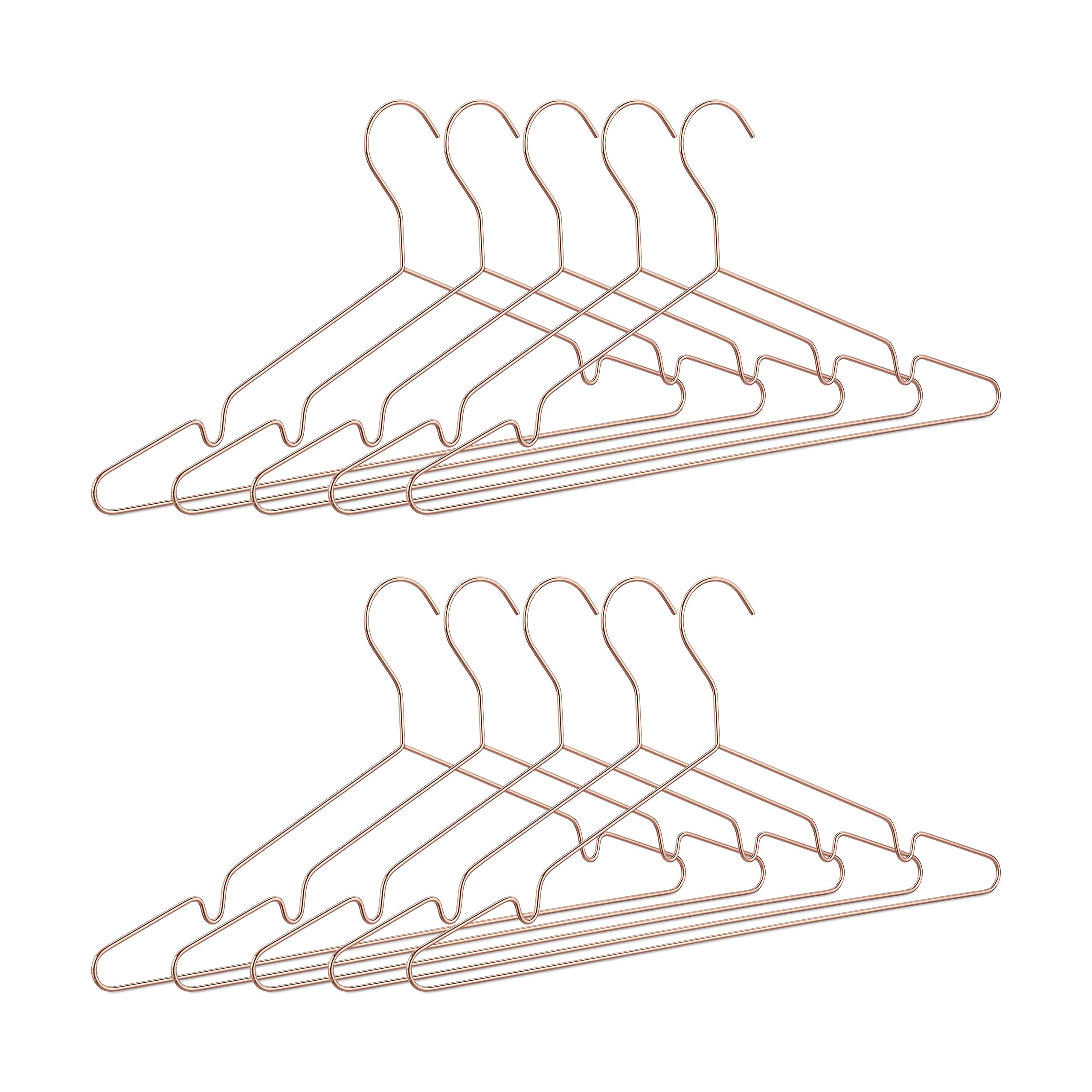 Relaxdays Set of 10 Rosé-Golden Coat, Thin Elegant Wire Hangers for Tops, Shiny, Compact, Copper, Iron, 21 x 42 x 0.3 cm