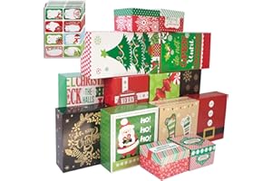 Party Funny 14 Decorative Christmas Gift Boxes with Lids and 80-Count Foil Christmas Gift Tag Stickers (Assorted size, 6 Rectangle, 4 Square, 4 Small Square)