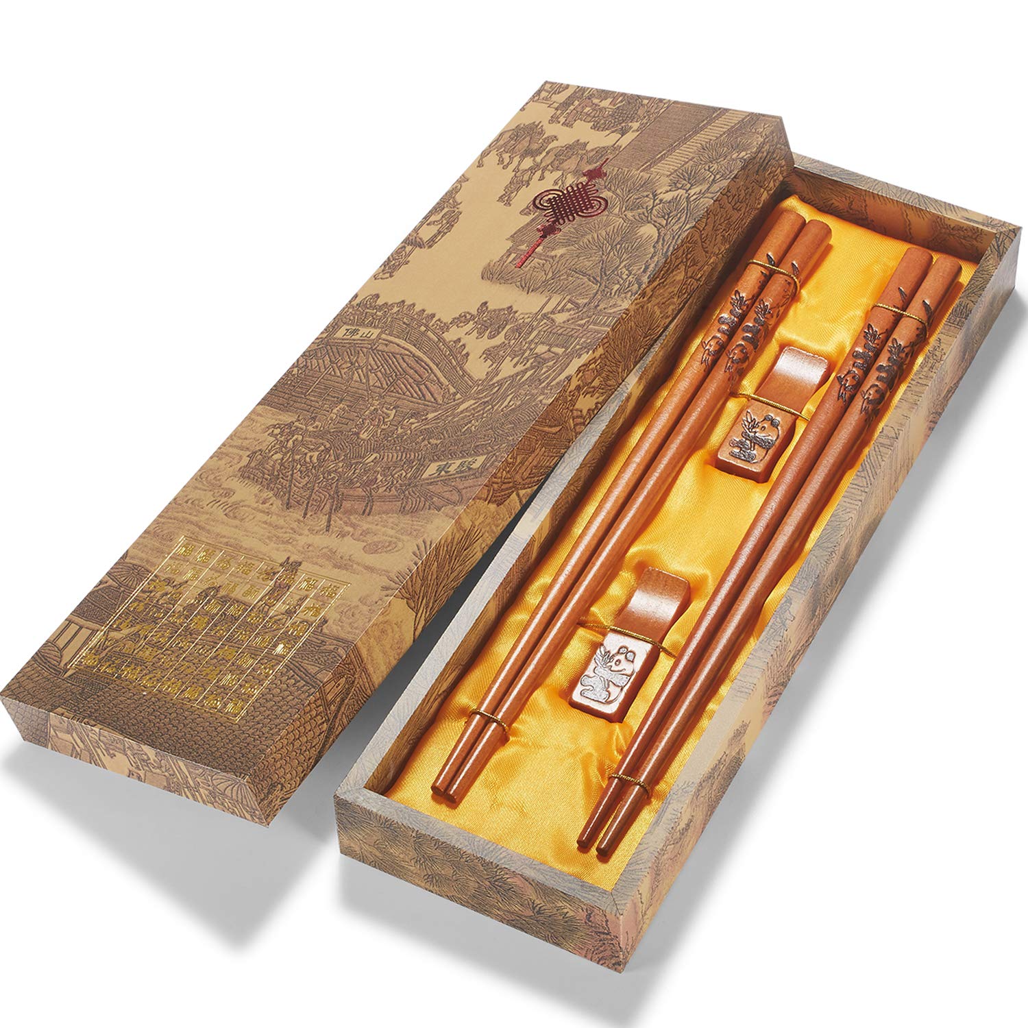 ZOMCHAIN Reusable Panda Chopsticks, Chinese Wooden Chopstick with Holder, Traditional Stylish Chopsticks Gift Set (2 Pairs