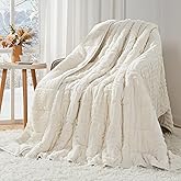Cottonblue Weighted Blanket for Adults Queen Size 15 lbs, Soft Fluffy Sherpa Fleece Jacquard Weighted Blankets Throw 60" x 80" for Sleep Relax, Fuzzy Warm Arch Heavy Blanket for Bed Couch, Cream White