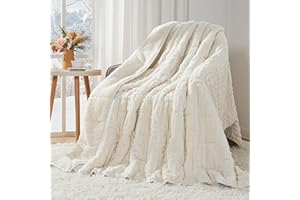 Cottonblue Weighted Blanket for Adults Queen Size 15 lbs, Soft Fluffy Sherpa Fleece Jacquard Weighted Blankets Throw 60" x 80" for Sleep Relax, Fuzzy Warm Arch Heavy Blanket for Bed Couch, Cream White