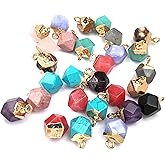 Zotoone Natural Stone Pendants,Faceted Semi Precious Stone Charms Jade Turquoise Agate Crystal Quartz Beads for DIY Bracelet Necklace Jewelry Making Gift (Mix Style 10pcs)