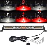 SUFEMOTEC 20 Inch White Red LED Light Bar, 5 Modes with Wiring Harness Kit | Dual Color, Spot Flood, Off Road Strobe Warning Emergency Lights, Driving Light for Trailer Jeep 4x4 Boat SUV ATV 4WD Truck