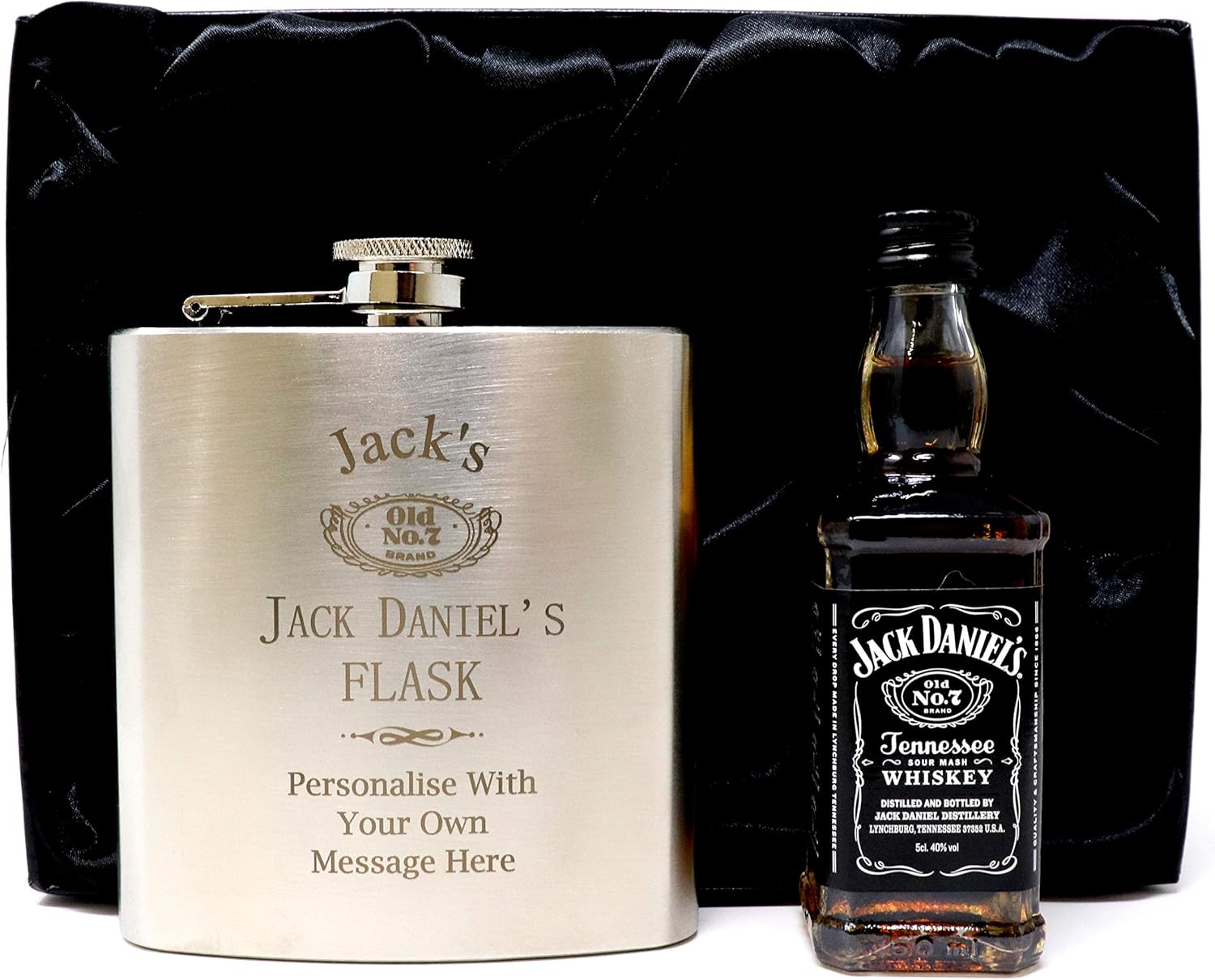 Engraved/Personalised * Jack Daniels Design* Silver Hip Flask