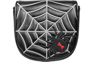 SHABIER Mallet Putter Headcover, Black and Red Spider Web Design with Magnetic Closure, Faux Leather Golf Club Cover