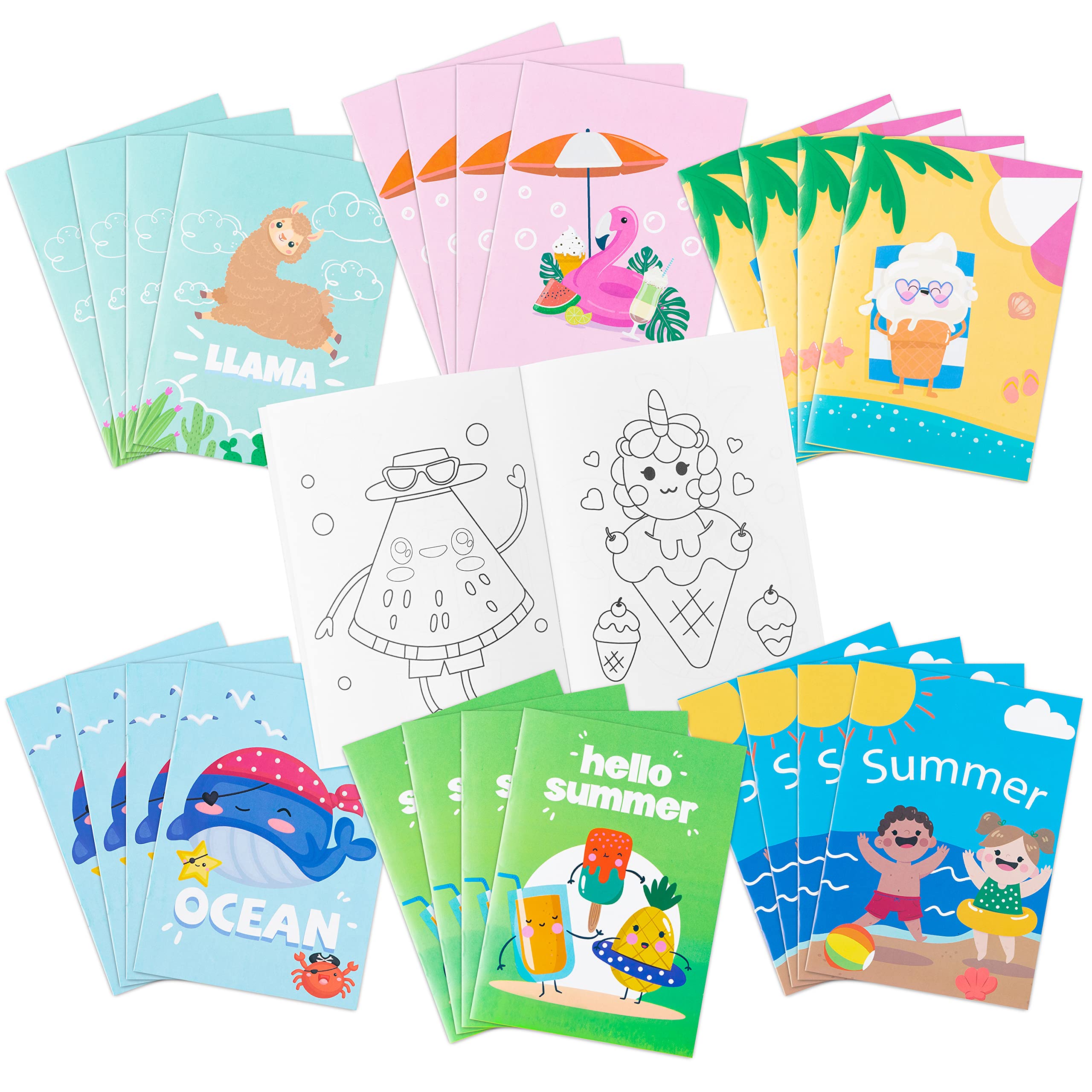 WATINC 24PCS Summer Coloring Books for Kids DIY Art Book Summer Beach Pages to Color for Little Kids Fun Assorted Designs Children Art Activity Gift Set for Birthday Gift Party Supplies