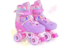 2PM SPORTS Roller Skates for Girls Boys Kids Age 4-6 5-8 6-12 8-12 with Light Up Wheels, Adjustable Youth Rollerskates Size 10C 11C 12C 13C 1 2 3 4 5 6