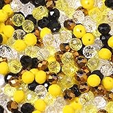 Songxi 200pcs 8mm Yellow Glass Beads for Jewelry Making,5 Style 3 Size Crystal Beads for Bracelets Jewelry Making, Spacer Beads for Keychain Making Necklace Earring DIY Arts and Crafts