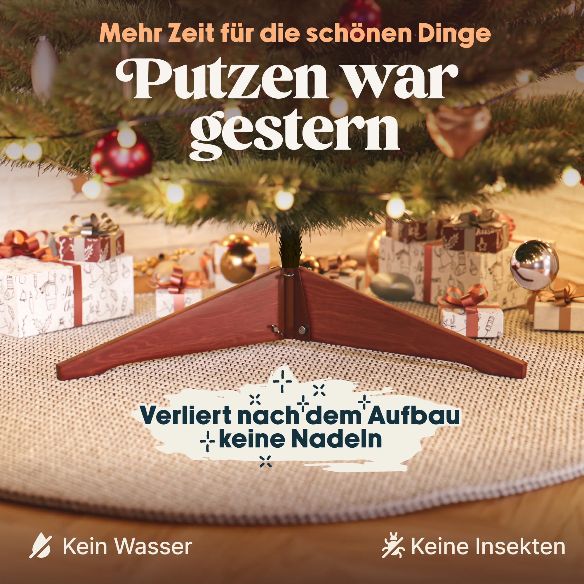 Premium Weihnachtsbaum künstlich 180cm - TESTSIEGER 10 Jahre GARANTIE - Naturgetreu, dichte Zweige, Künstlicher Weihnachtsbaum mit Holzständer, Christmas Tree Tannenbaum künstlich 180 cm Pure Living
