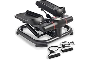 Sunny Health & Fitness 2-in-1 Premium Power Stepper with 180 kg Weight Capacity and Resistance Bands, Low-Impact Cardio, Spac
