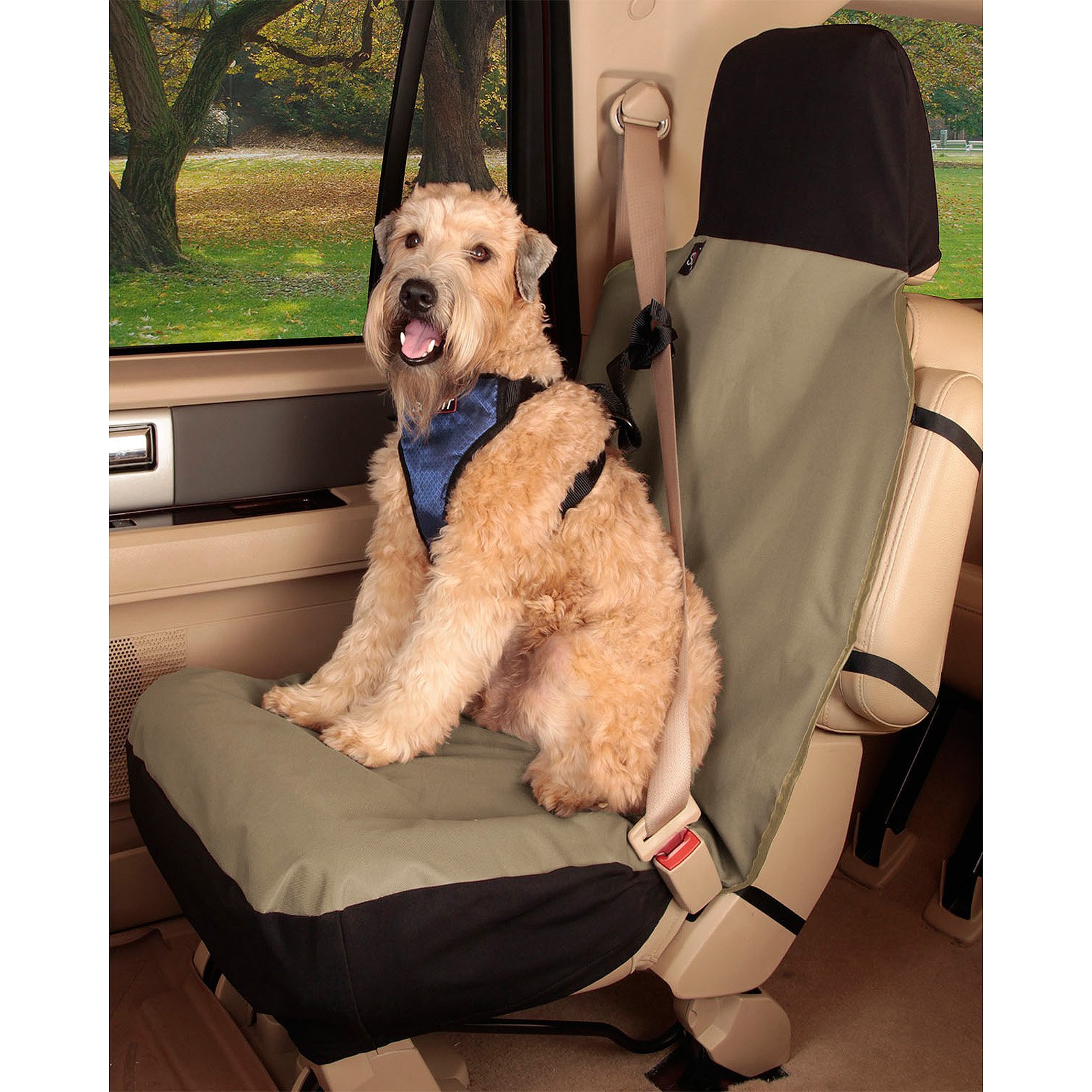 PetSafe Solvit Bucket Seat Cover, Fits Cars, Trucks, Minivans and SUVs, Waterproof Area Protection, Durable Vehicle Seat Protector, Tan
