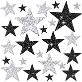 24 Pieces 4 Sizes Iron On Star Patches Adhesive Star Patches Star Shape Rhinestone Appliques Patch DIY Accessory for Clothing Jeans Bags Hats Repair Decoration (Black, Silver)