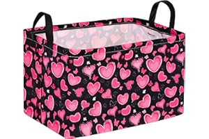 MAIZMZ Empty Gift Basket for Girls Heart Print Storage Cube for Women, Closet Shelf Waterproof Organizer Bins with Handles Nursery hamper Kids Toys Books Box Room Deco