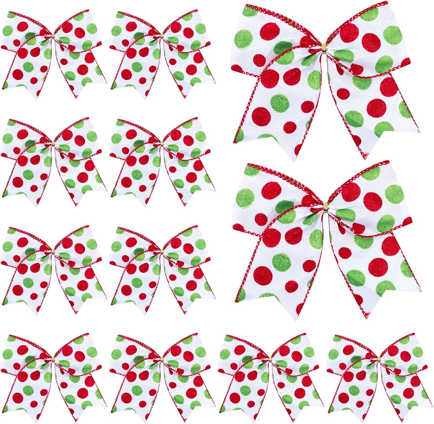 Bows & Ribbons - DIYDEC 12pcs Christmas Bows Decoration 6.3 Inch Large Christmas Wreath Bows Red Green Xmas Tree Bows Christmas Glitter Dot Bows Ribbons Ornaments for Garland Wedding Home Holiday Party