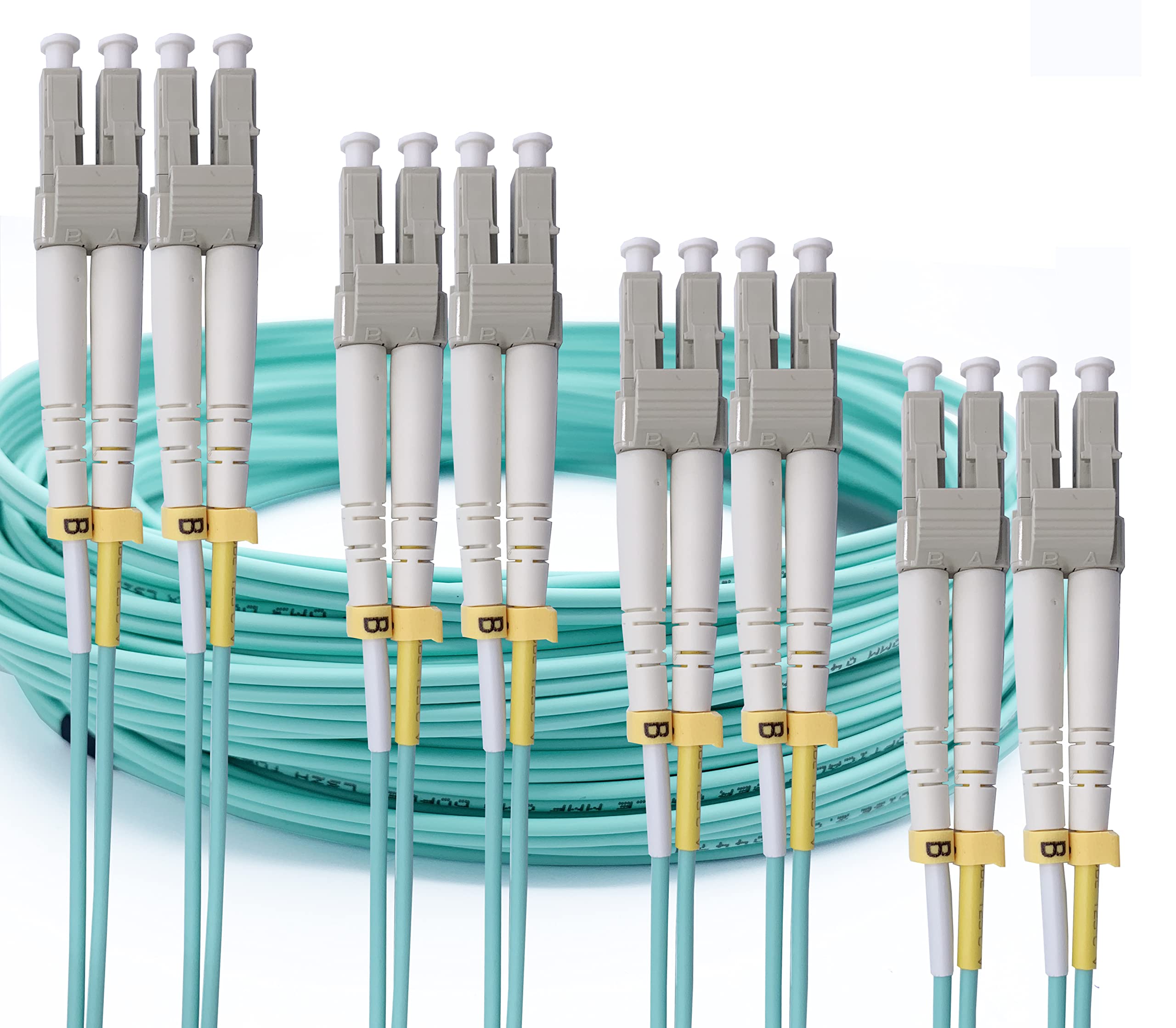 Elfcam® - LC/UPC to LC/UPC Fibre Optic Cable, OM3 Multimode Duplex Fibre Optic Cable 50/125um LSZH, 1M, Pack of 4