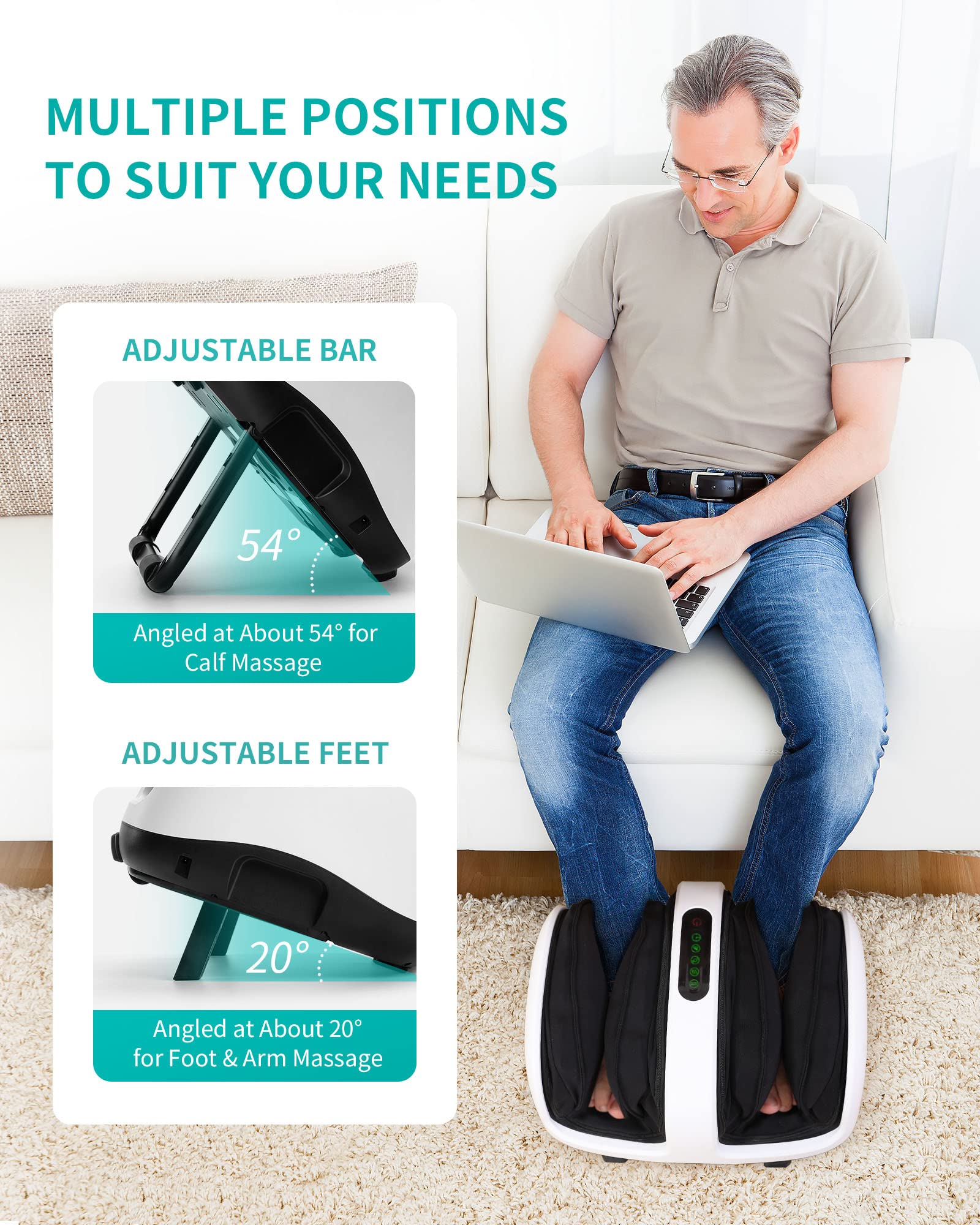 Nekteck Foot Shiatsu Massager, Calf Massage with Heat Therapy, Deep Kneading, Vibration, Compression Leg Massager for Home and Office Use White (Remote Control)