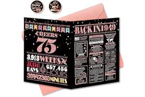 BGTCARDS 75th Birthday Card, 75th Birthday Decorations Women, 75th Birthday Gifts for Mom, Jumbo Birthday Cards for 75 Year Old Sister, Back in 1949 Birthday Card for Friend Wife, Rose Gold