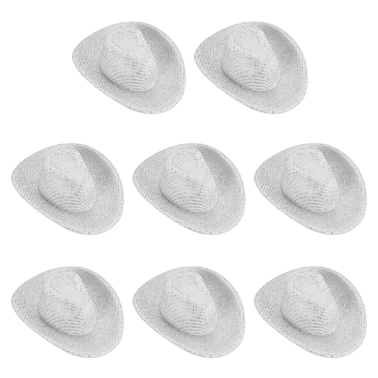 PATIKIL Mini Cowboy Hats, 8 Pcs Miniature Western Cowboy Hat for Crafts, Party Decoration, Doll Pet Dress Up, Glitter Dot Style, White