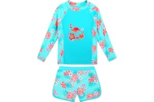 BAOHULU Girls Rash Guard Swimsuit 2 Pieces Long Sleeve Bathing Suit UPF 50+ Quick Dry Beach Swimwear Size 3-14 Years