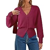 Gaharu Womens Open Front Cardigan Sweaters Long Sleeve Knitted Button Tops Casual V-Neck Peplum Outerwear for Women Trendy