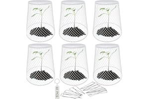 RE GOODS Chicken Wire Plant Cover – 6 Garden Cloche Baskets, Cage Protectors from Animals and Rabbits, Includes 18 Garden Stakes and 10 Waterproof Labels (White)