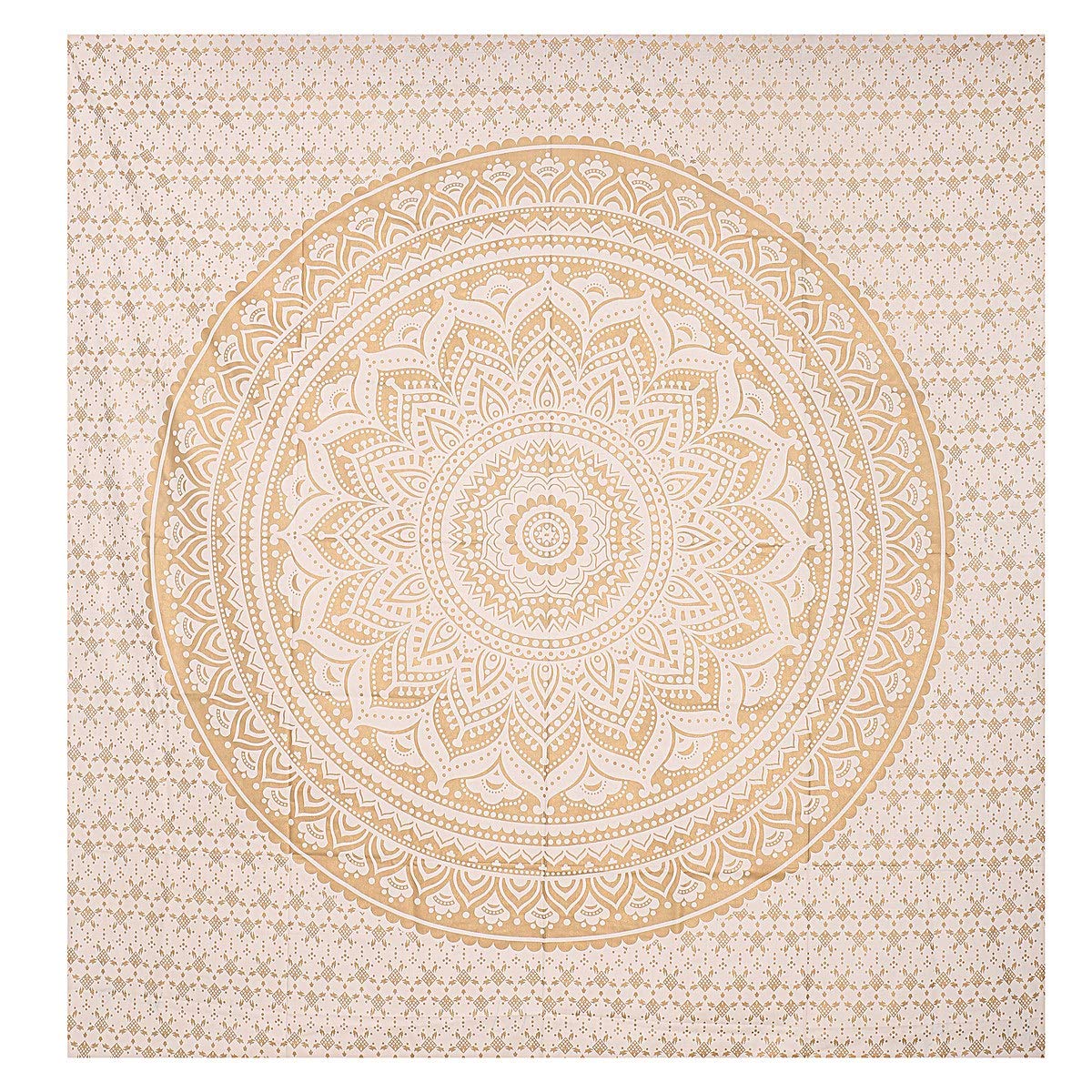 THE ART BOX Mandala Wall Hanging Tapestry Gold and White – Indian Cotton Decorative Throw Blanket – 82x55 inch