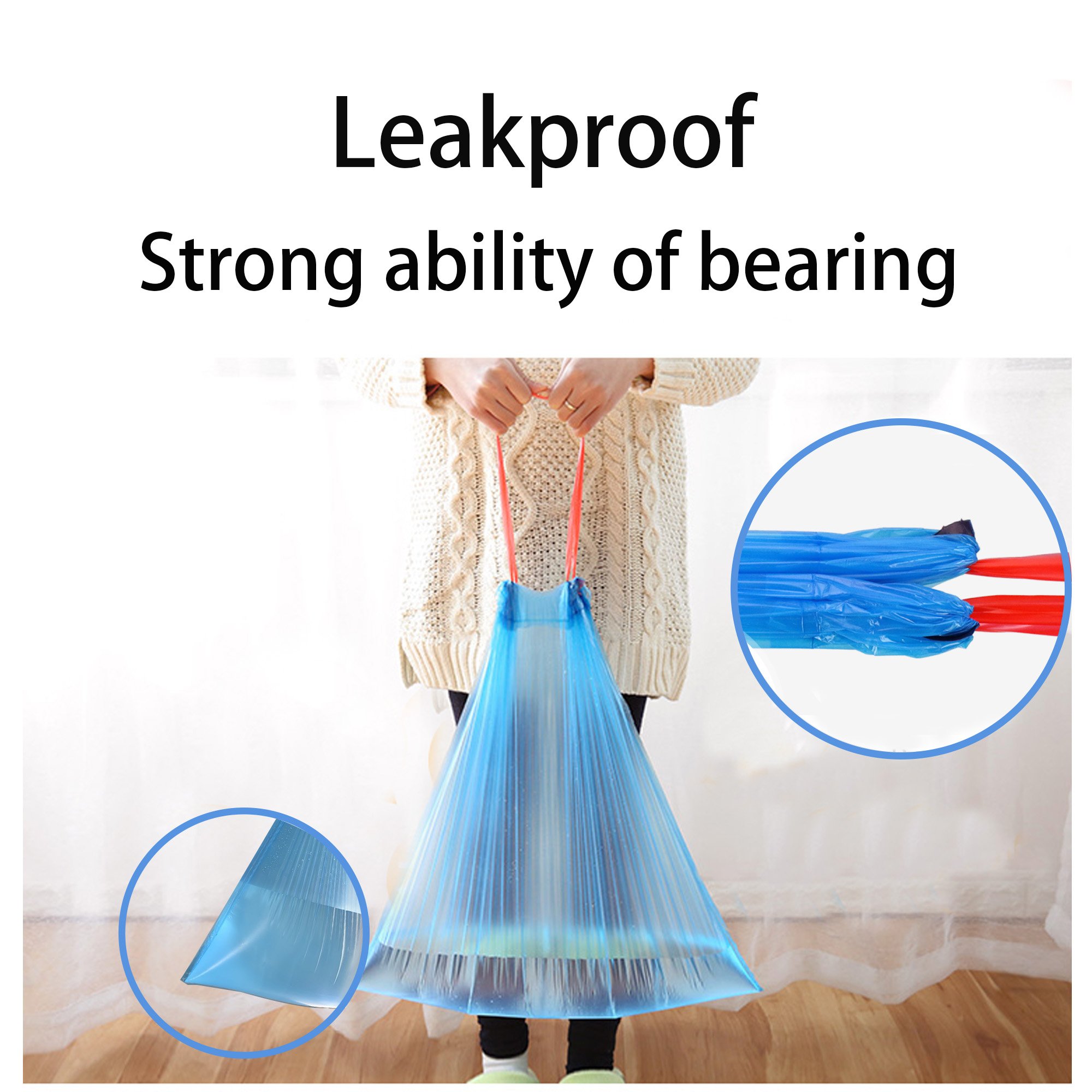 Small drawstring trash bags(2.6 gallon 3roll/90 counts) , Extra Strong Garbage Bag?blue?