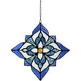 Stained Glass Window Hangings, Tiffany Style Window Panel Suncatchers Blue Art Flower