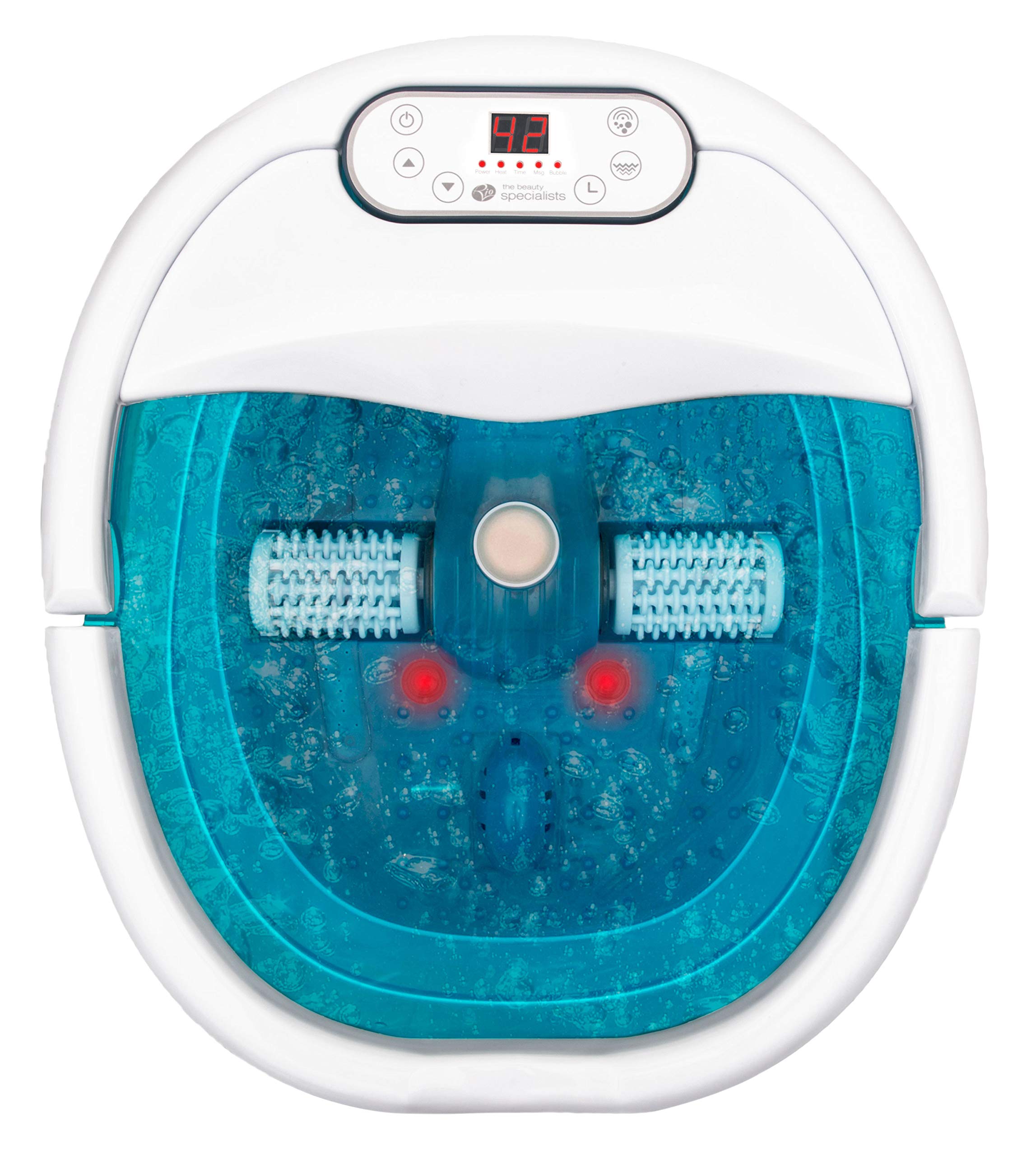 Rio Foot Spa Bath with Motorised Massaging Rollers, Adjustable Time & Temperature Settings, 3 Pedicure Tools, Relaxing Bubbles, 20 Hydrotherapy Jets, Powerful 450W Water Heater