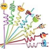 24 Summer Crazy Straws for Kids Bulk, Pool Party Favors for Kids Birthday, Beach Party Decorations Supplies, Back to School and End of Year Student Gifts with 2 Cleaning Brushes
