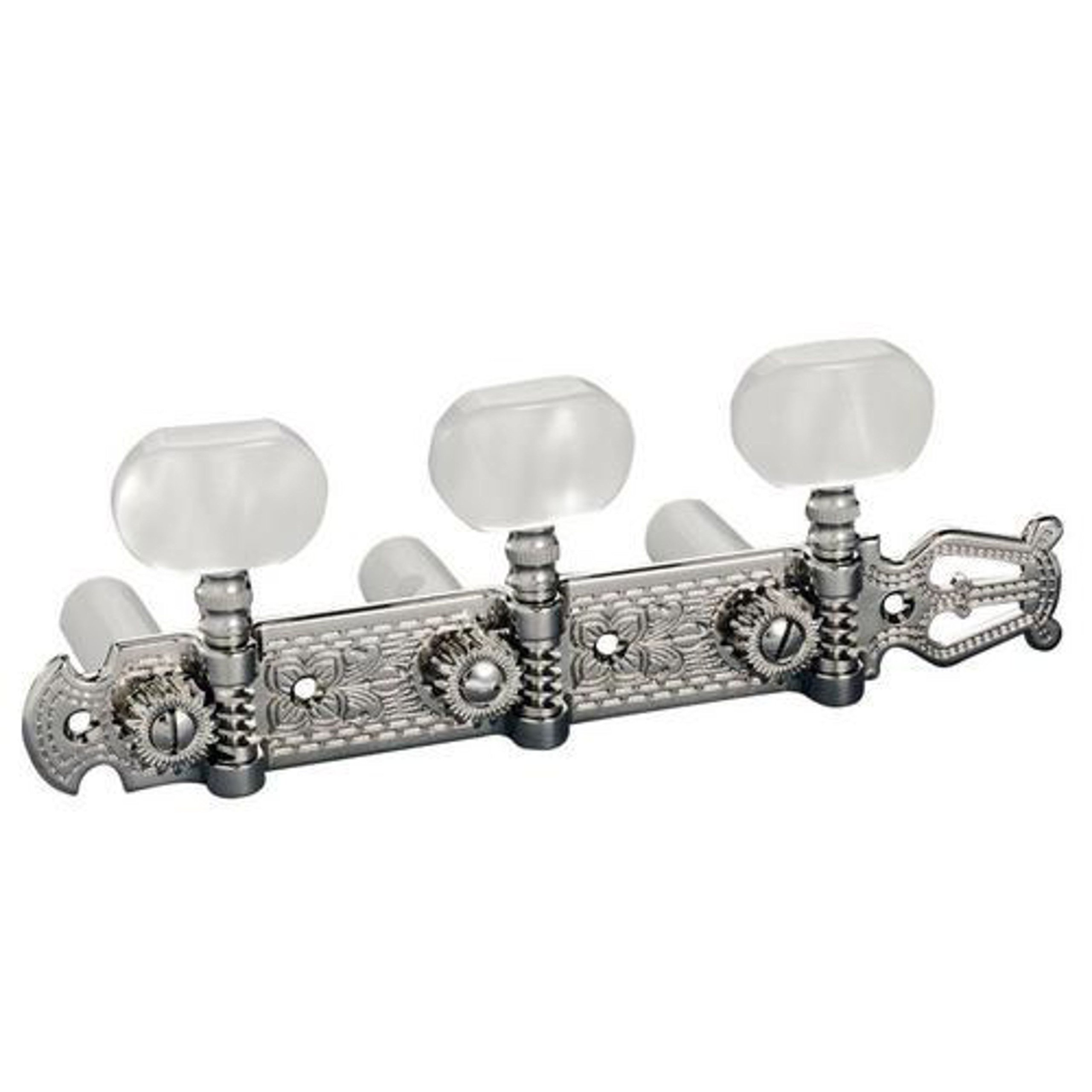 Schaller LYRA MACHINE HEADS - NICKEL - BASEPLATE 3 - ACRYLIC - WHITE NYLON POSTS 10 mm - SET OF 2