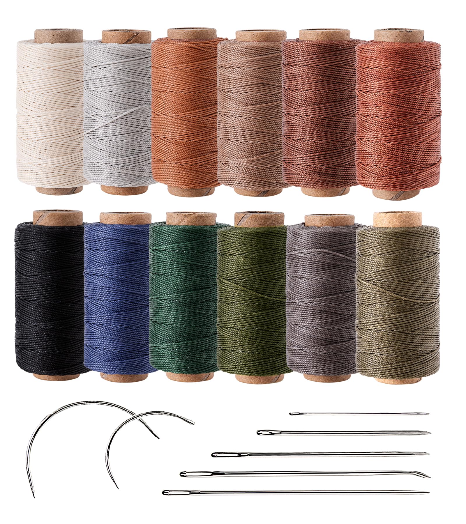 Photo 1 of KIVISIN Round Polyester Waxed Thread 0.55mm, 12 Neutral Colors 76 Yards/Spool Wax Coated String Thin Cord for Leather Upholstery Sewing, Stitching, Bookbinding, Beading, Micro Knotting and Braiding