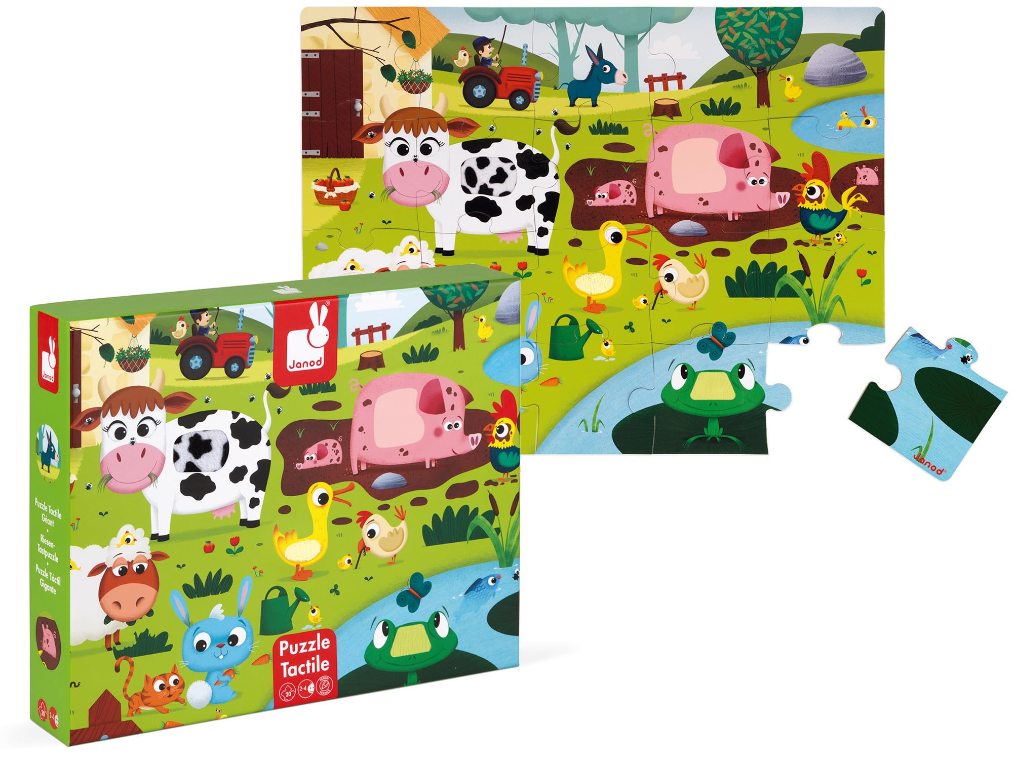 Janod - Children's Tactile Puzzle, Farm Animals, 20 Pieces including 7 Textured - Educational and Sensory Game - Touch, Fine Motor Skills and Concentration - From 2 Years, J02772 โ image 1