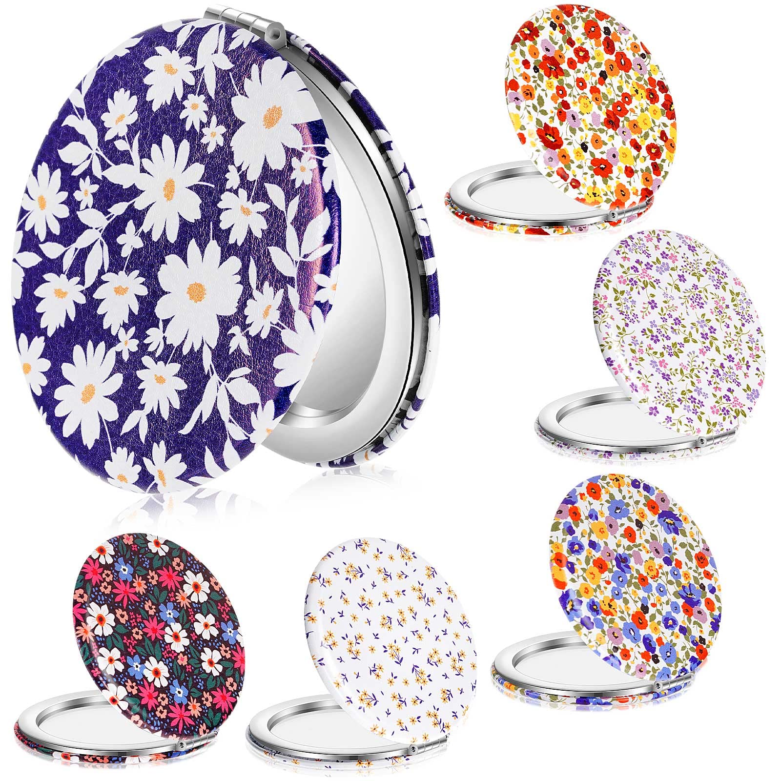 6 Pieces Daisy Pattern Pocket Mirrors for Women Floral Small Mini Compact Mirror for Purse Magnifying Travel Makeup Bags Portable Folding Sweet Gift for Friend Birthdays Party